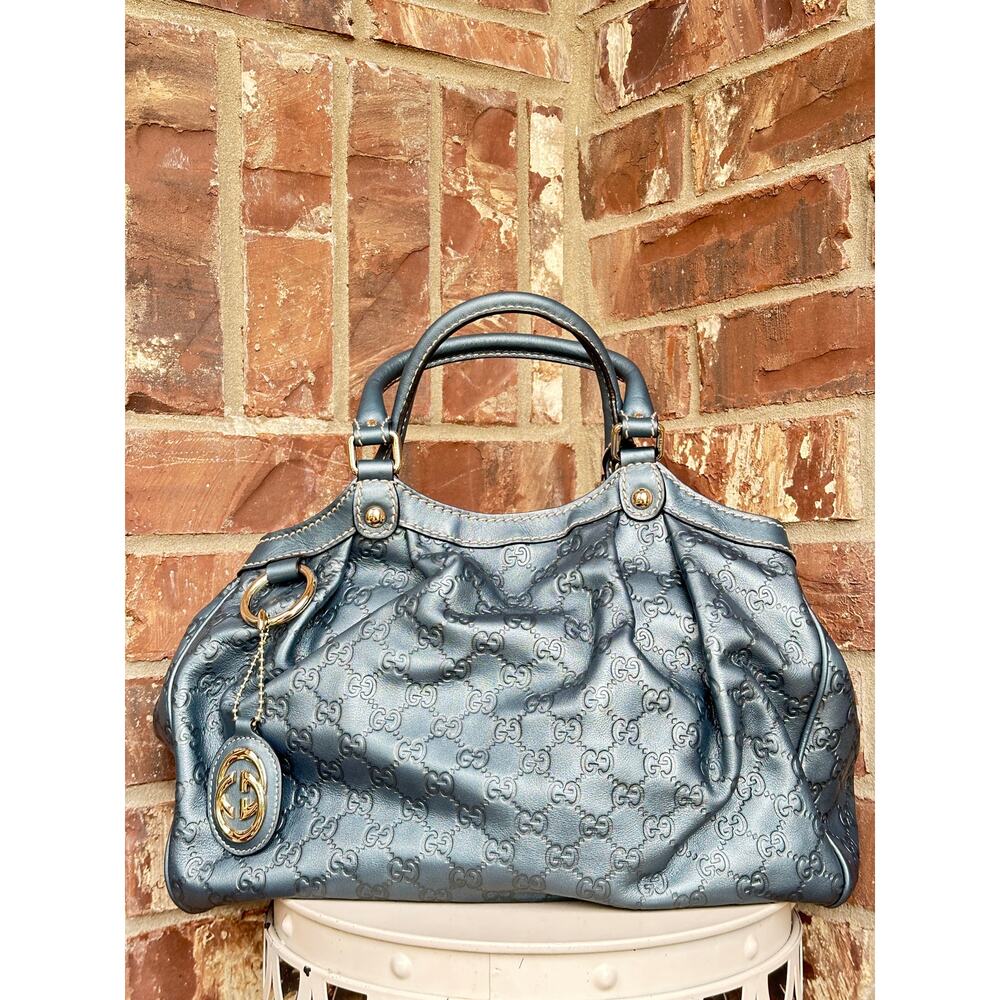 Gucci Sukey Tote Guccissima Leather Medium Blue 48269
